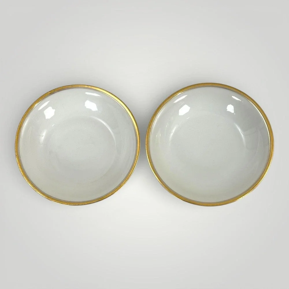 Theodore Haviland Limoges Dessert Bowls Set 2 White Gold‎ Rim France